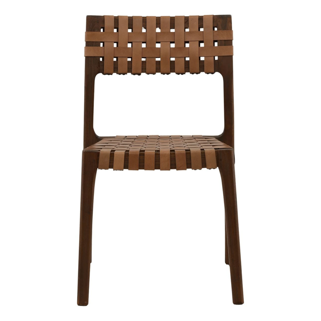 Leighton Leather and Teak Dining Chairs, Set of 2, Brown, front view