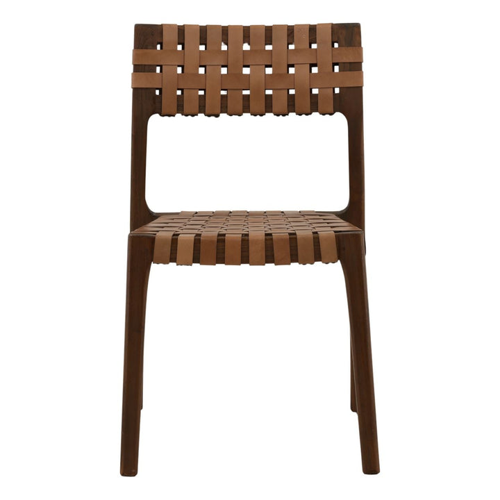 Leighton Leather and Teak Dining Chairs, Set of 2, Brown, front view
