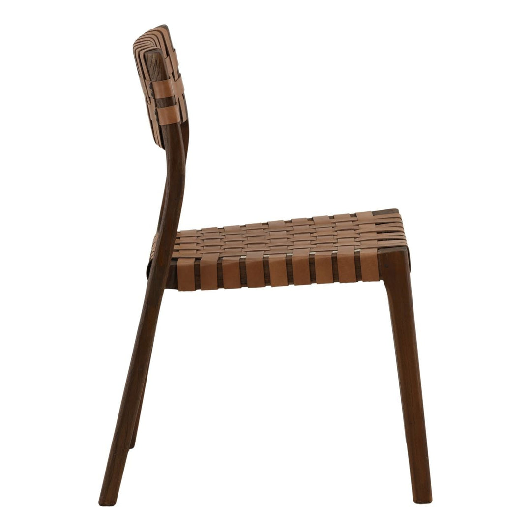 Leighton Leather and Teak Dining Chairs, Set of 2, Brown, profile view