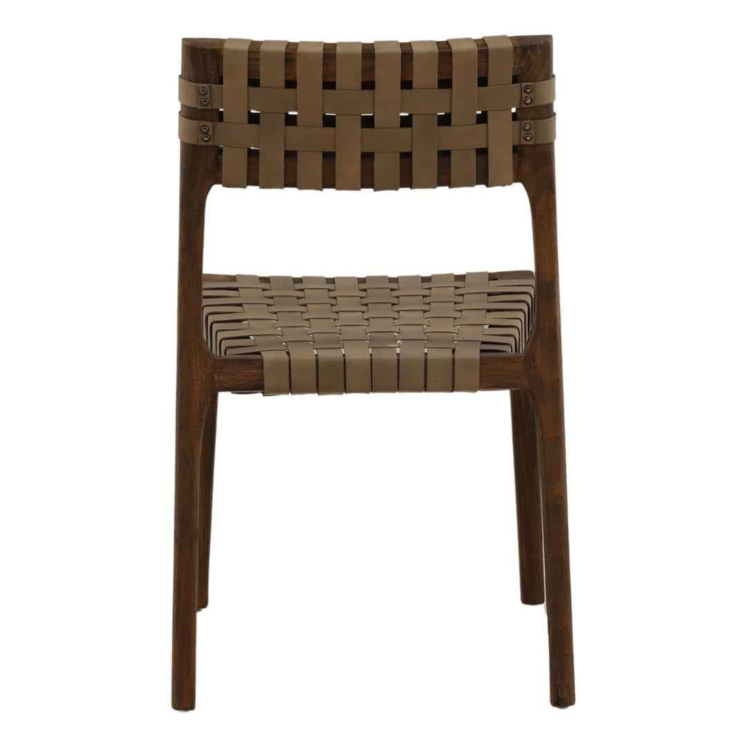 Leighton Leather and Teak Dining Chairs, Set of 2, Green, back view