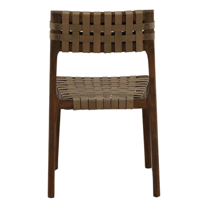 Leighton Leather and Teak Dining Chairs, Set of 2, Green, back view