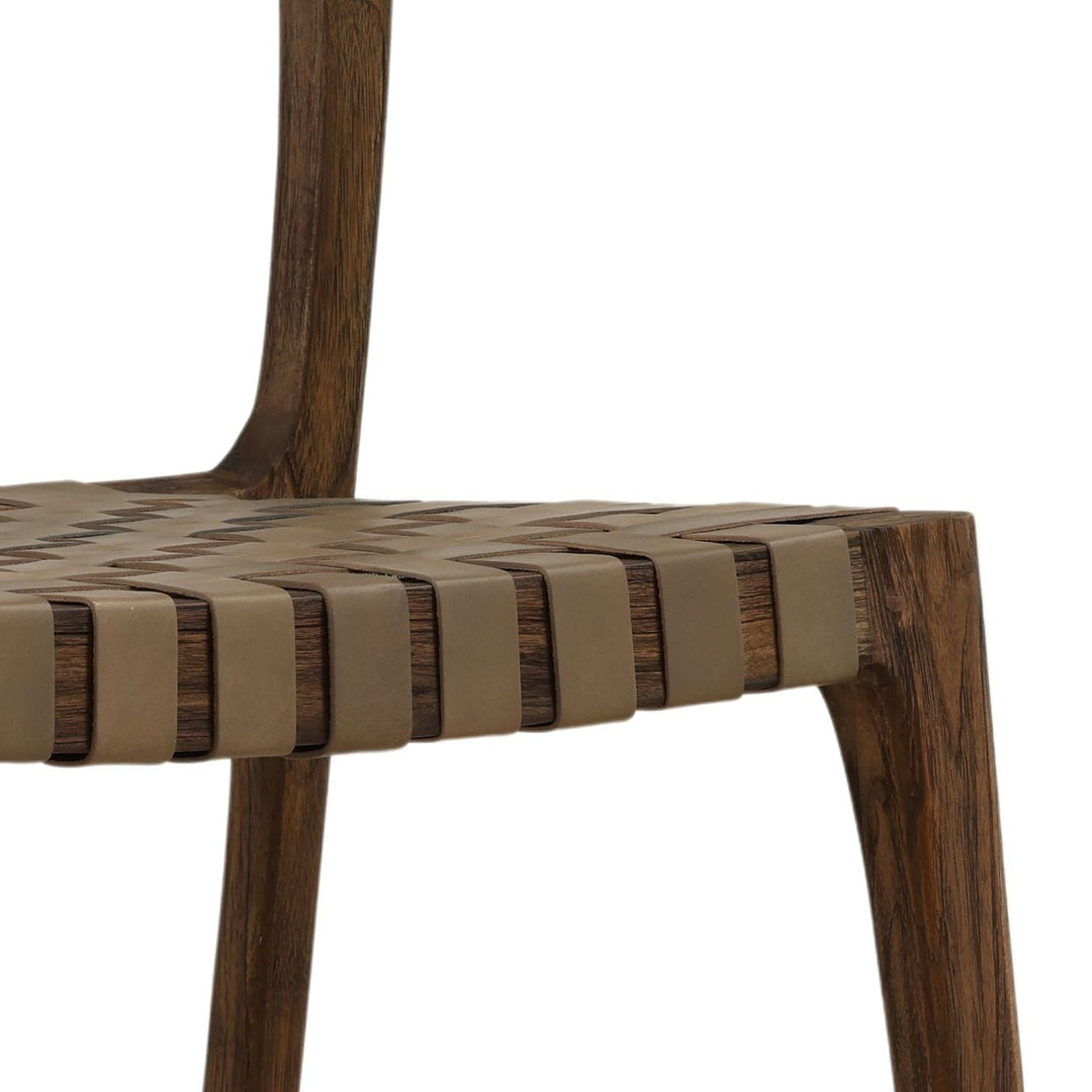 Leighton Leather and Teak Dining Chairs, Set of 2, Green, detail 2 view