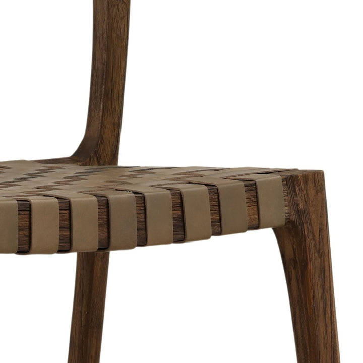 Leighton Leather and Teak Dining Chairs, Set of 2, Green, detail 2 view