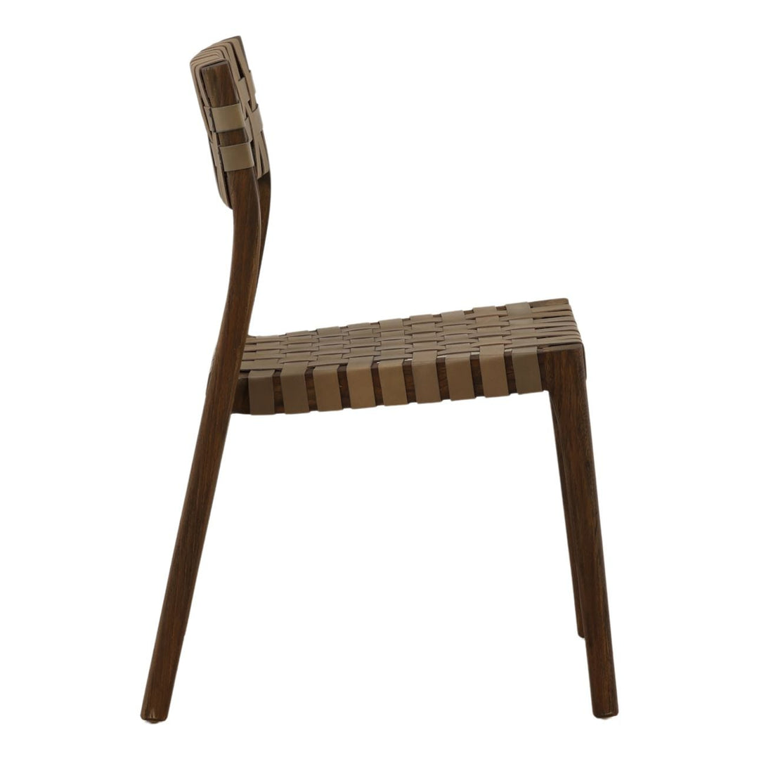 Leighton Leather and Teak Dining Chairs, Set of 2, Green, profile view