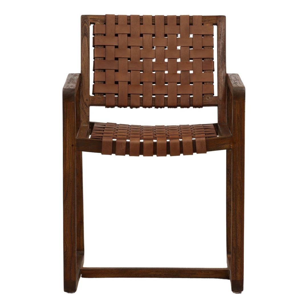 Ridley Leather and Teak Dining Chair, front view