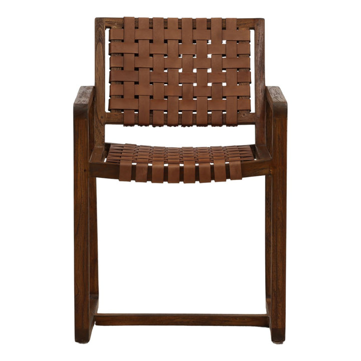 Ridley Leather and Teak Dining Chair, front view