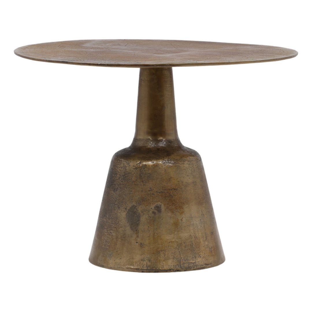 Galen Antique Brass Dining Table, three-quarter studio view