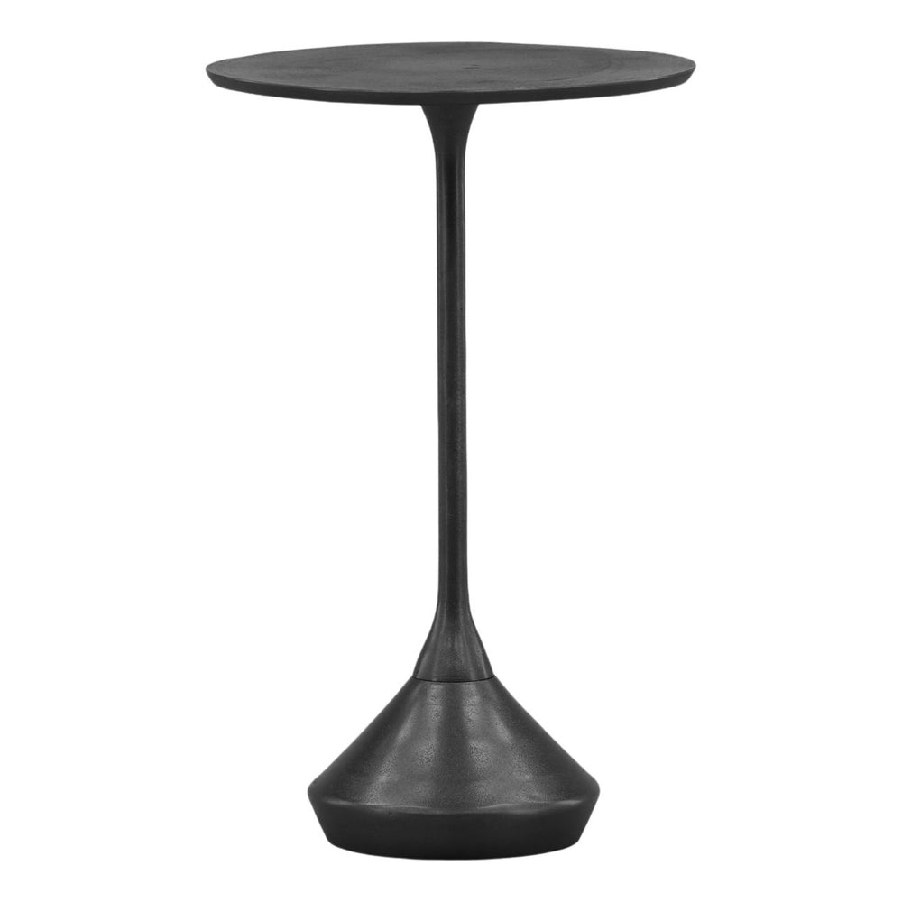 Mica Black Aluminum Side Table, 14" W × 22.5" H, three-quarter studio view