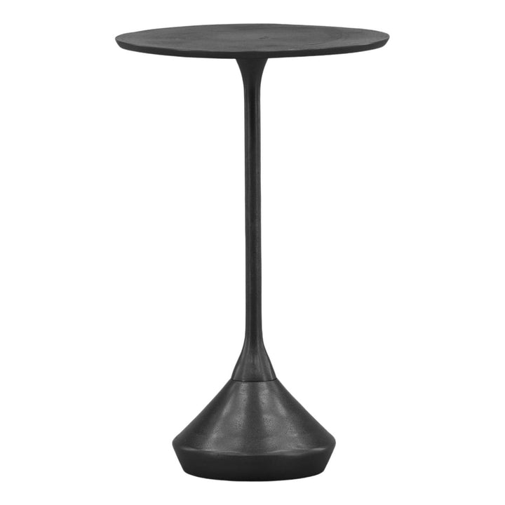 Mica Black Aluminum Side Table, 14" W × 22.5" H, three-quarter studio view