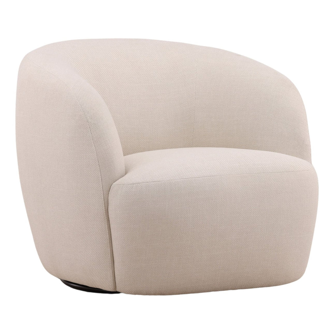 Millen Upholstered Swivel Chair, Cream, three-quarter studio view