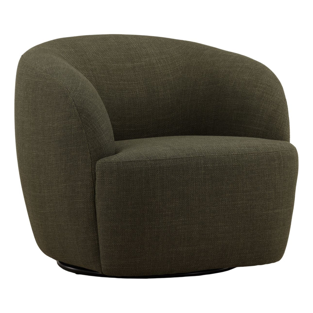 Millen Upholstered Swivel Chair, Green, three-quarter studio view