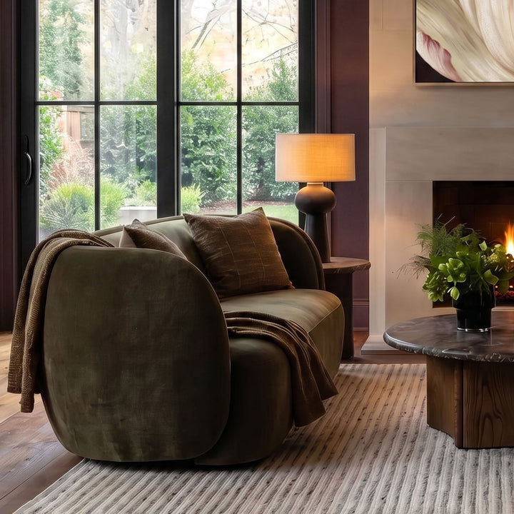 Glenwell Upholstered Sofa, Olive Velvet, alternate lifestyle view 1