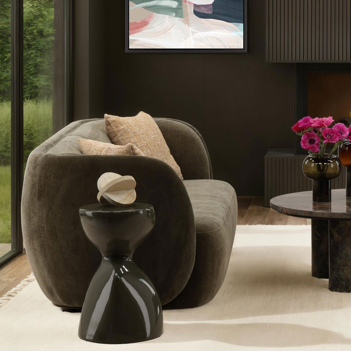 Glenwell Upholstered Sofa, Olive Velvet, lifestyle view