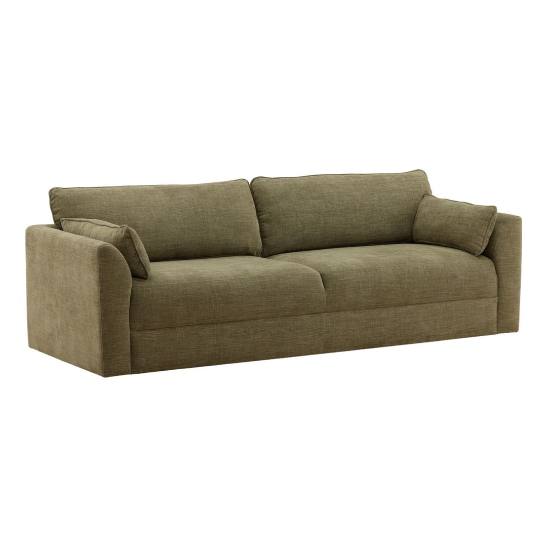 Bourren Green Basketweave Sofa, three-quarter studio view
