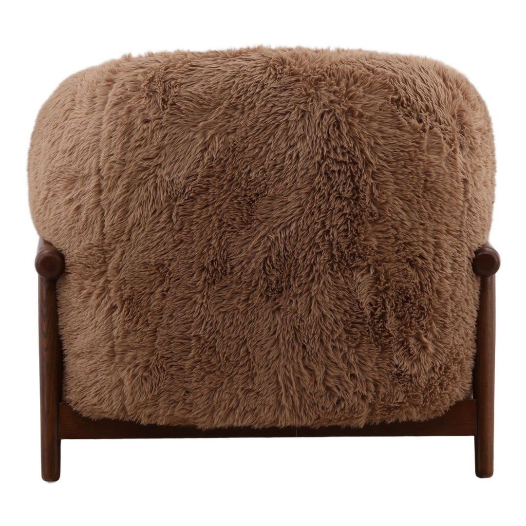 Presden Faux Fur Wood Frame Lounge Chair, Brown, back view