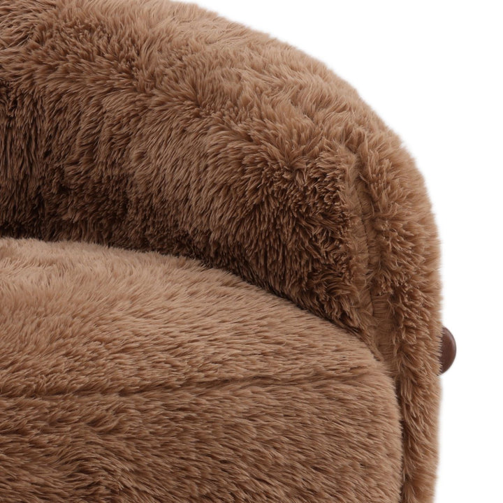 Presden Faux Fur Wood Frame Lounge Chair, Brown, detail 2 view