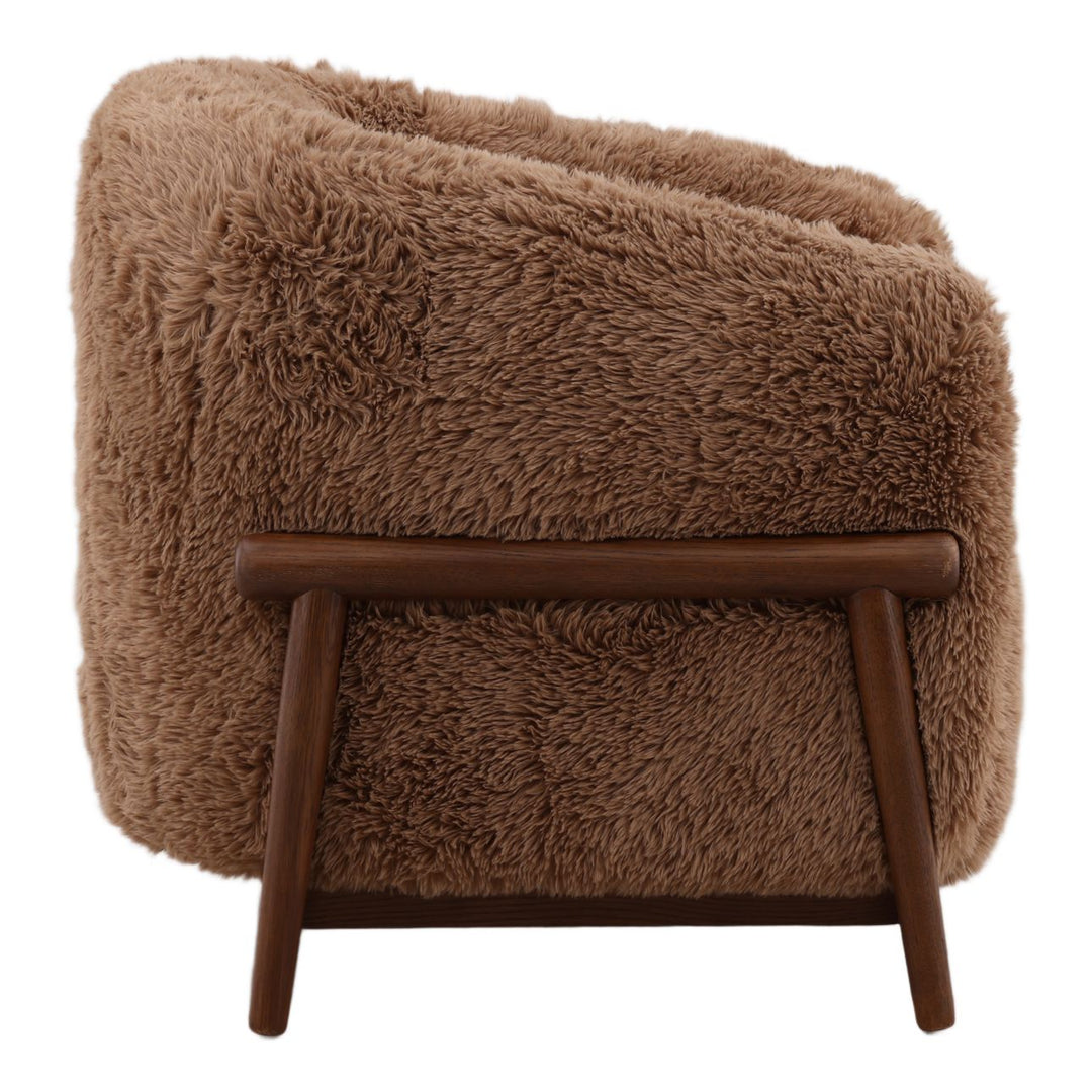 Presden Faux Fur Wood Frame Lounge Chair, Brown, profile view