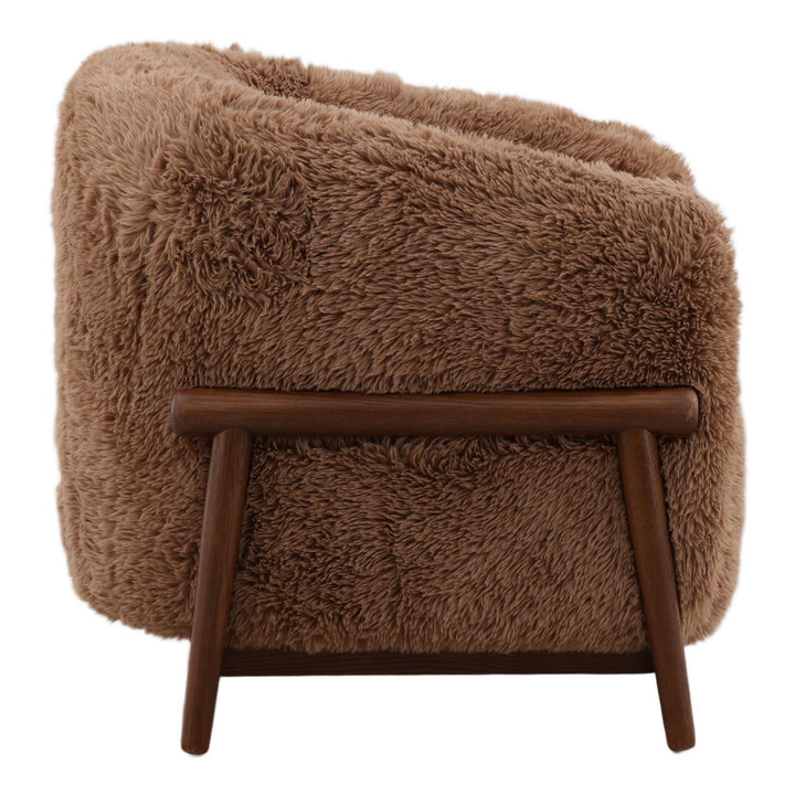 Presden Faux Fur Wood Frame Lounge Chair, Brown, profile view
