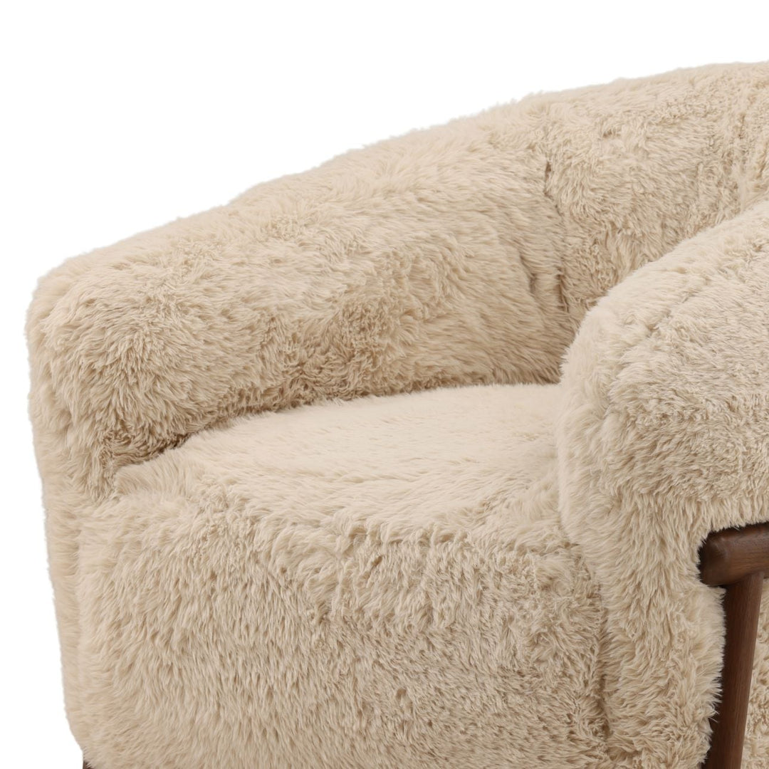 Presden Faux Fur Wood Frame Lounge Chair, Cream, detail 3 view