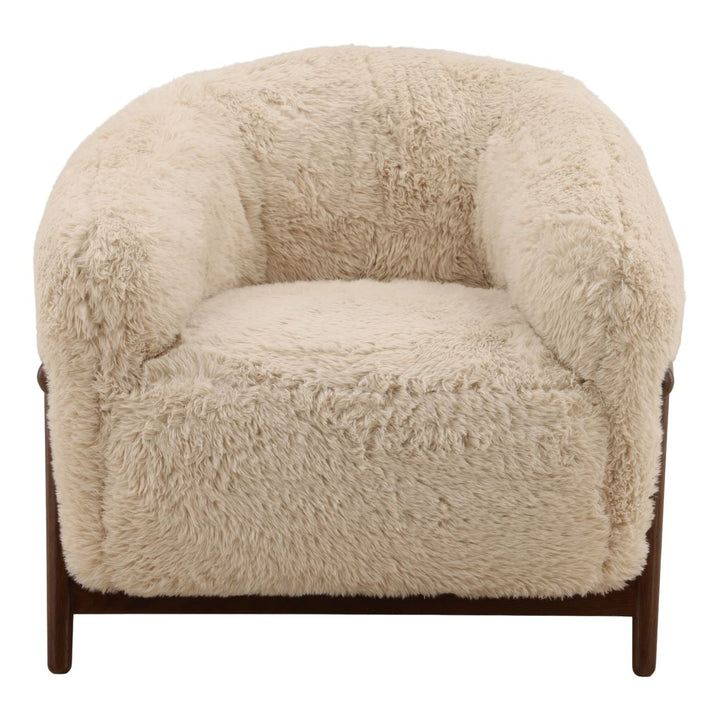 Presden Faux Fur Wood Frame Lounge Chair, Cream, front view