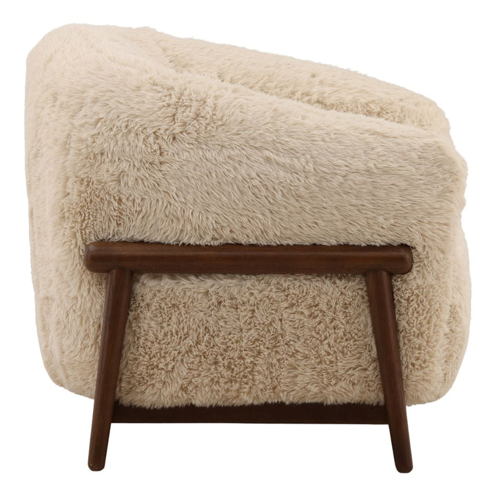 Presden Faux Fur Wood Frame Lounge Chair, Cream, profile view