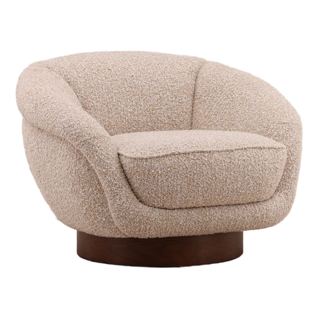 Arbor Beige Boucle Swivel Chair, three-quarter studio view