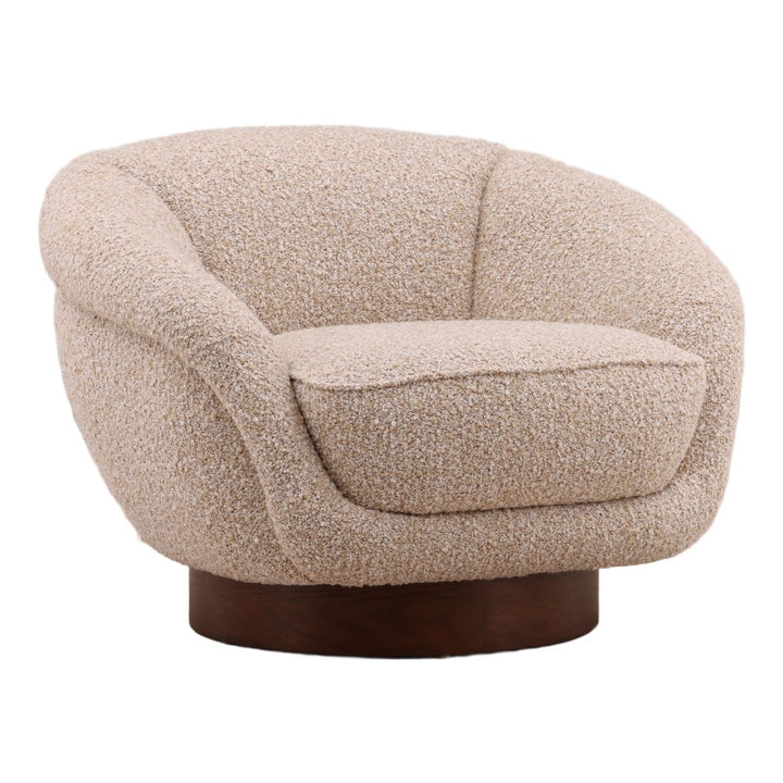 Arbor Beige Boucle Swivel Chair, three-quarter studio view
