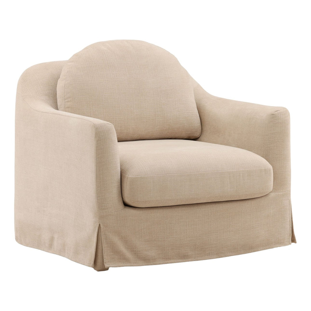 Savelle Sand Chenille Swivel Chair, three-quarter studio view