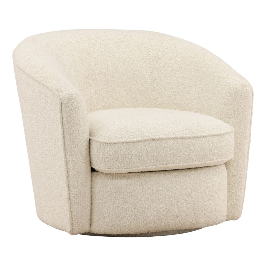 Marielle Cream Boucle Swivel Chair, three-quarter studio view