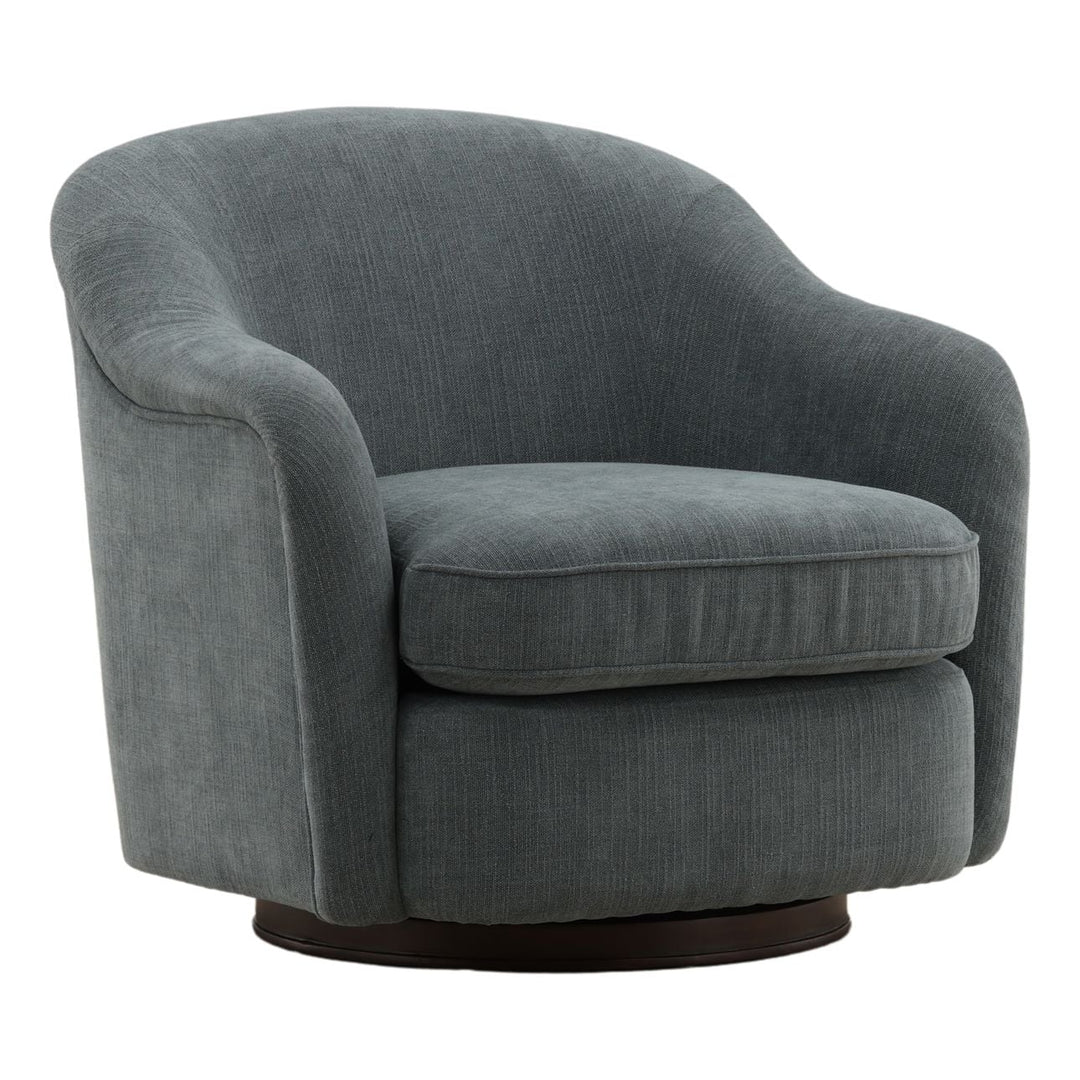 Lilena Blue Woven Swivel Chair, three-quarter studio view