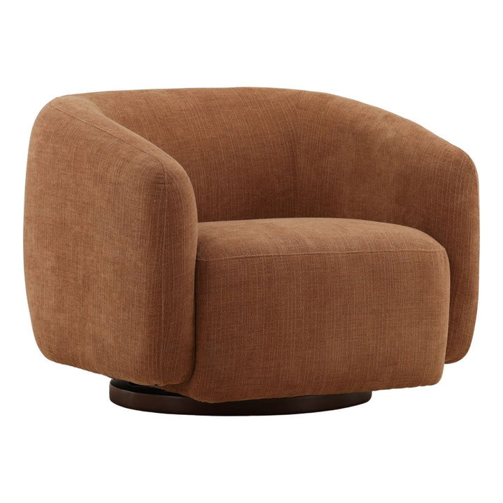 Faena Rust Woven Swivel Chair, three-quarter studio view
