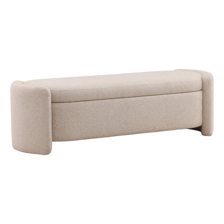 Kessa Boucle Storage Bench, three-quarter studio view