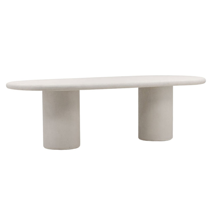Emmett White Concrete Outdoor Dining Table, three-quarter studio view