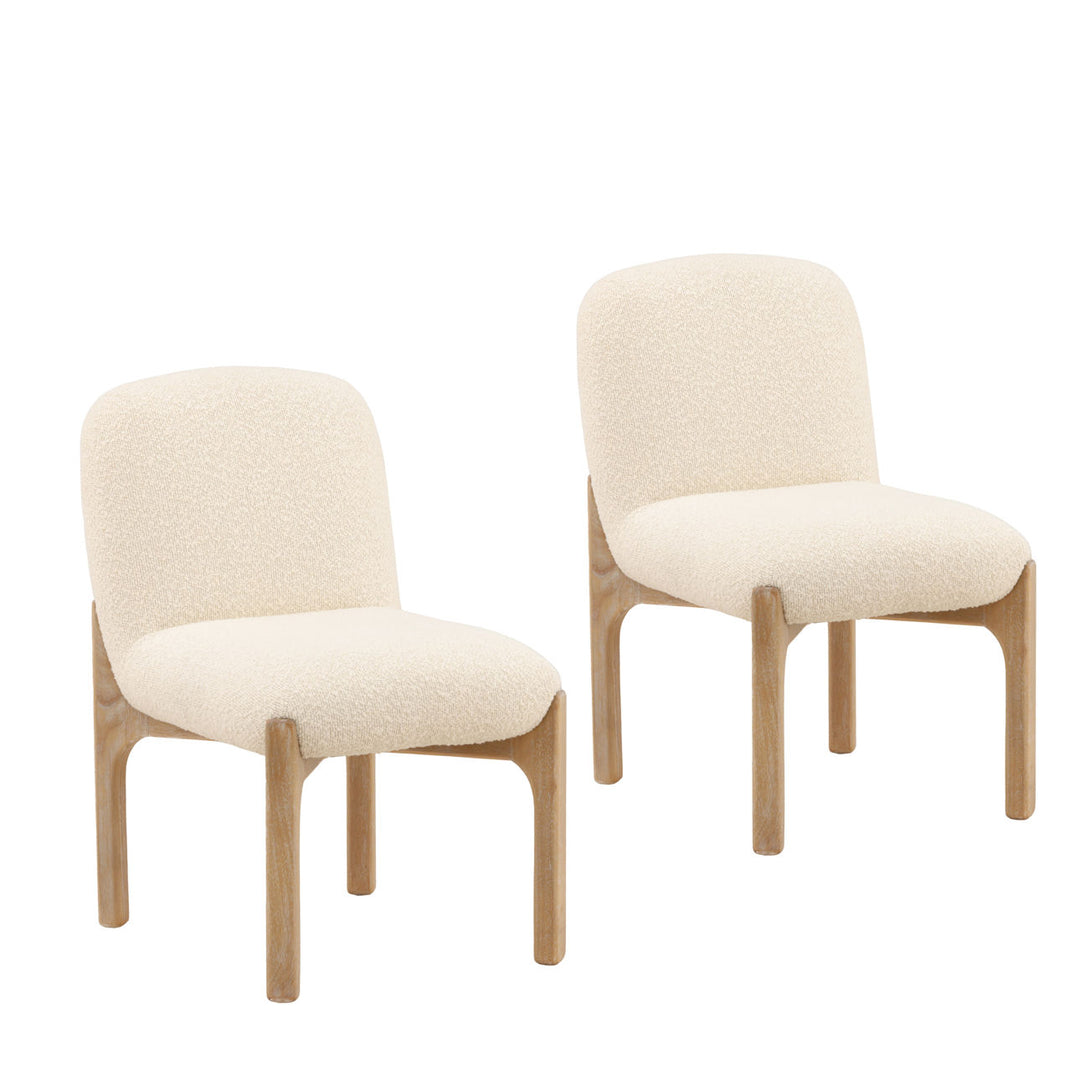 Emberly Cream Boucle Dining Chairs, Set of 2, three-quarter studio view