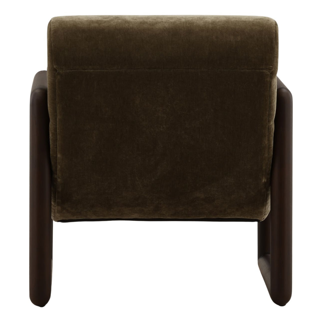 Adelan Velvet and Elm Lounge Chair, Olive, back view