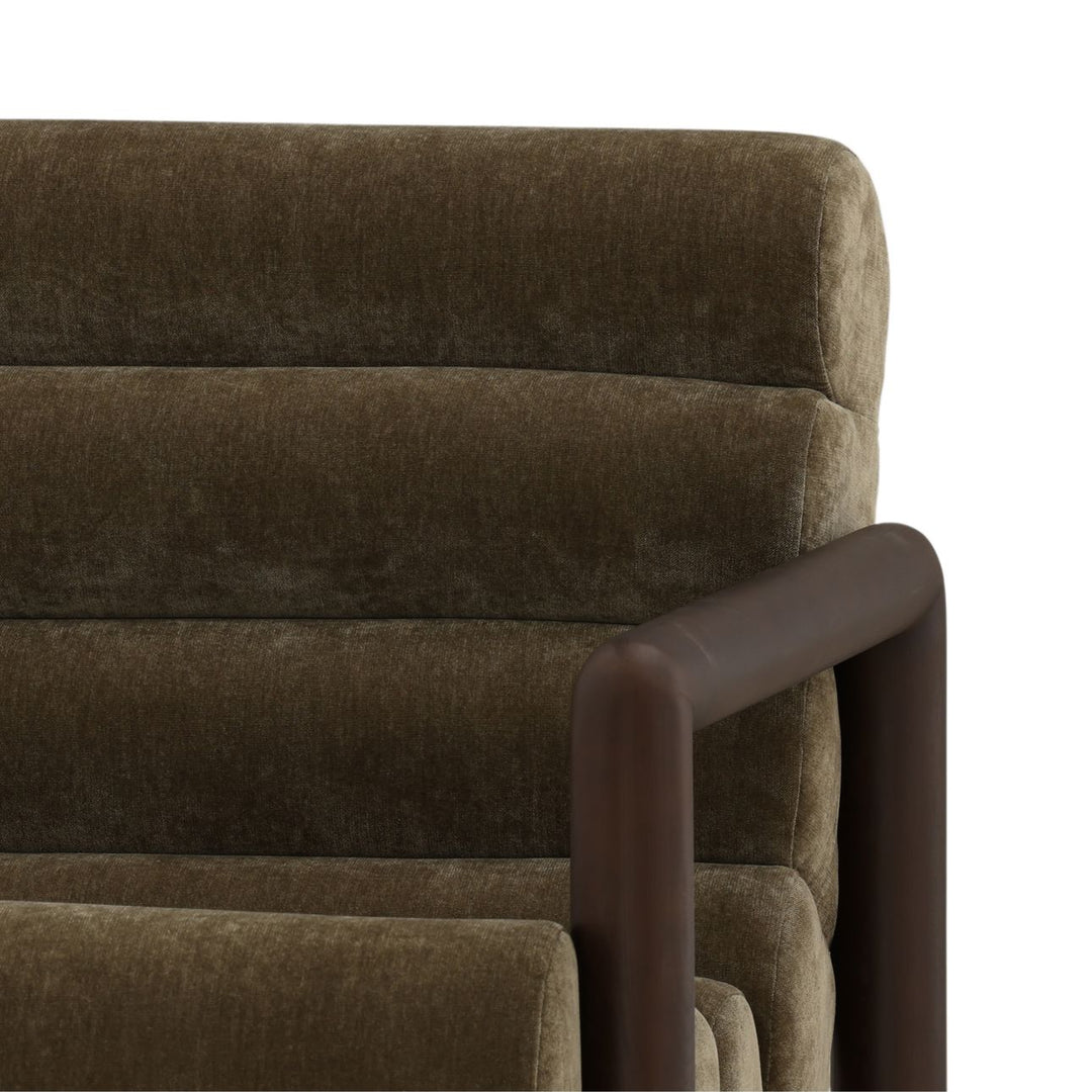 Adelan Velvet and Elm Lounge Chair, Olive, detail 3 view