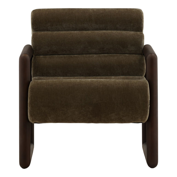 Adelan Velvet and Elm Lounge Chair, Olive, front view