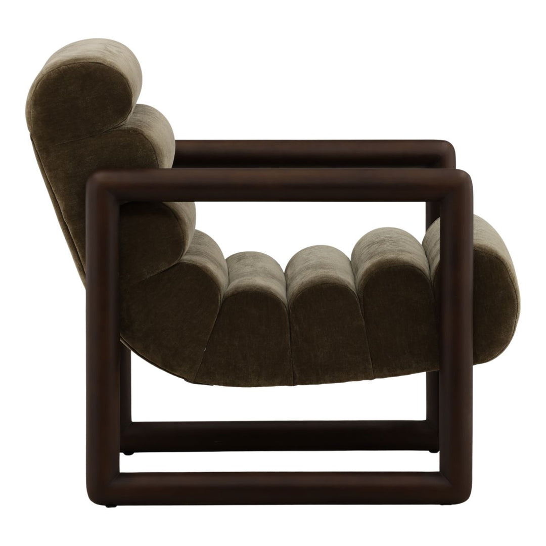 Adelan Velvet and Elm Lounge Chair, Olive, profile view