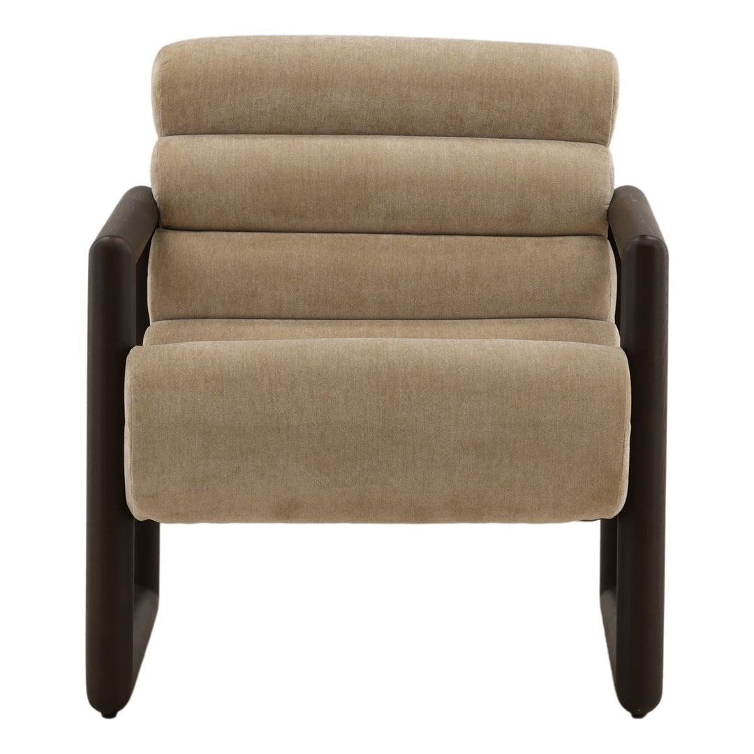 Adelan Velvet and Elm Lounge Chair, Sand, front view
