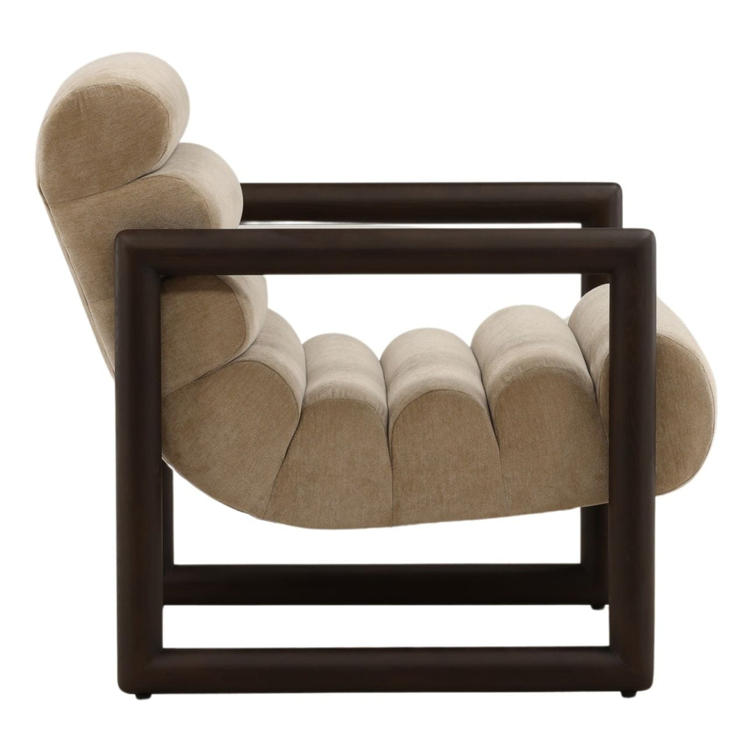 Adelan Velvet and Elm Lounge Chair, Sand, profile view