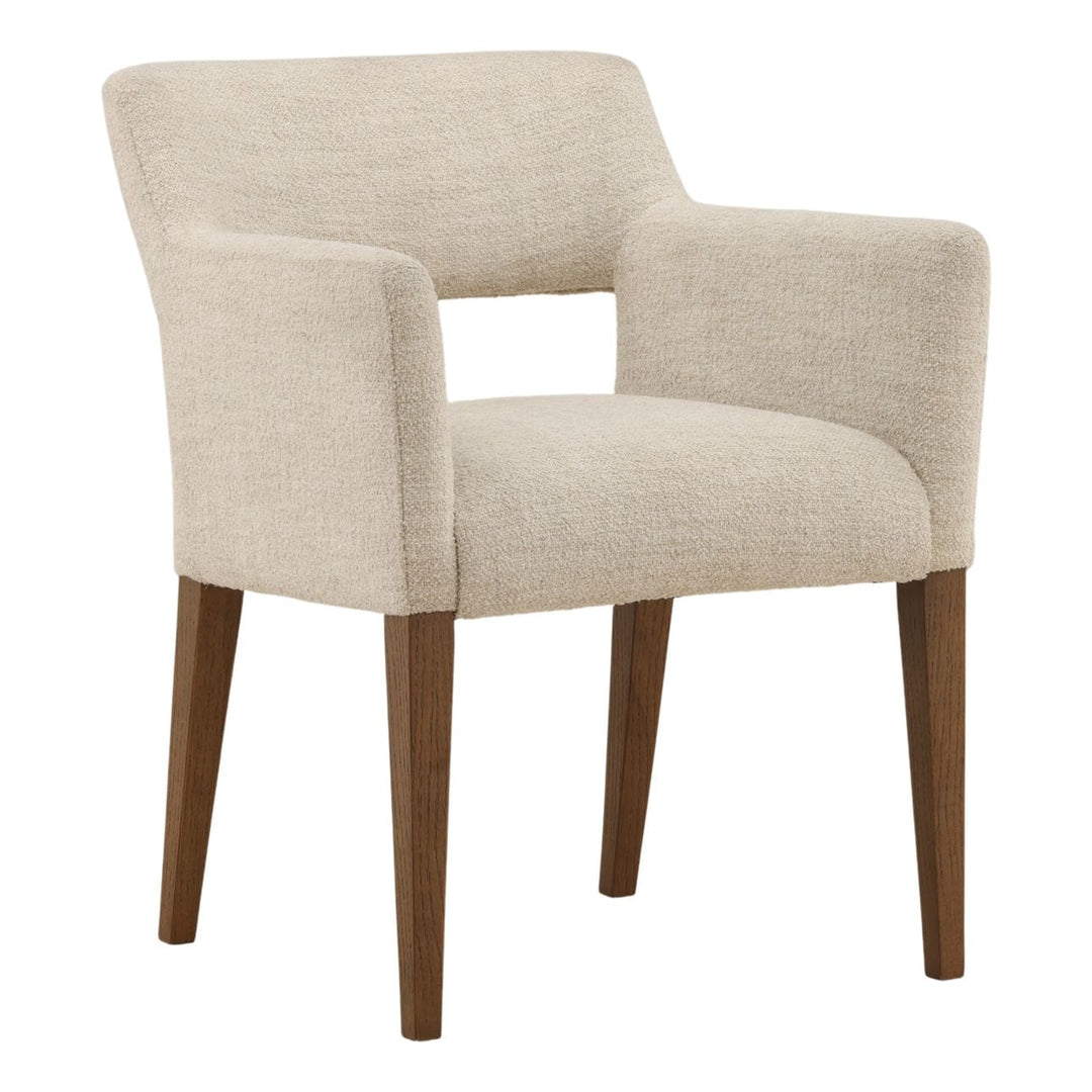 Rhea Cream Boucle Dining Chair, three-quarter studio view