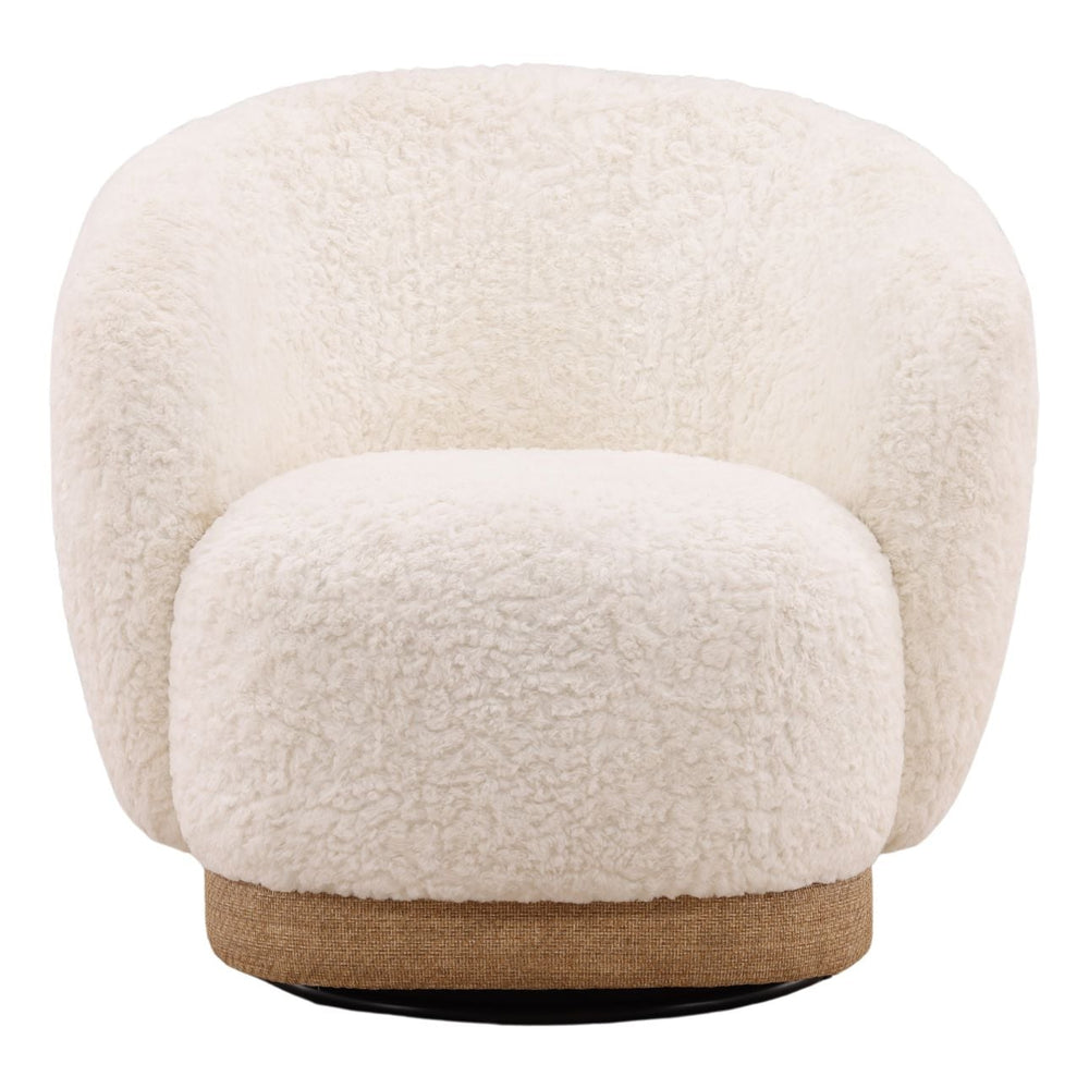 Jinette Cream Sherpa Swivel Chair, front view