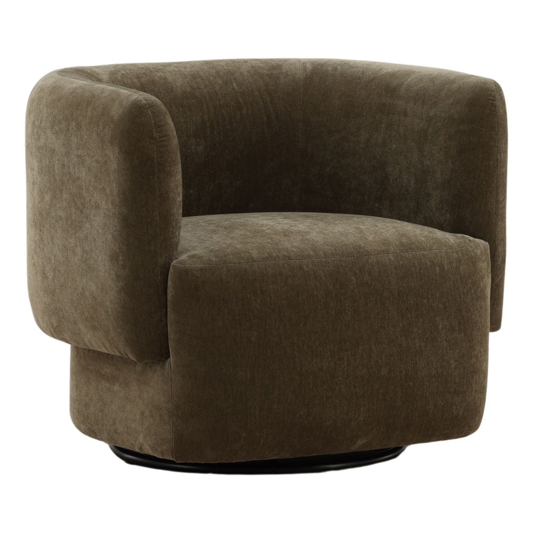Tovin Olive Velvet Swivel Chair, three-quarter studio view