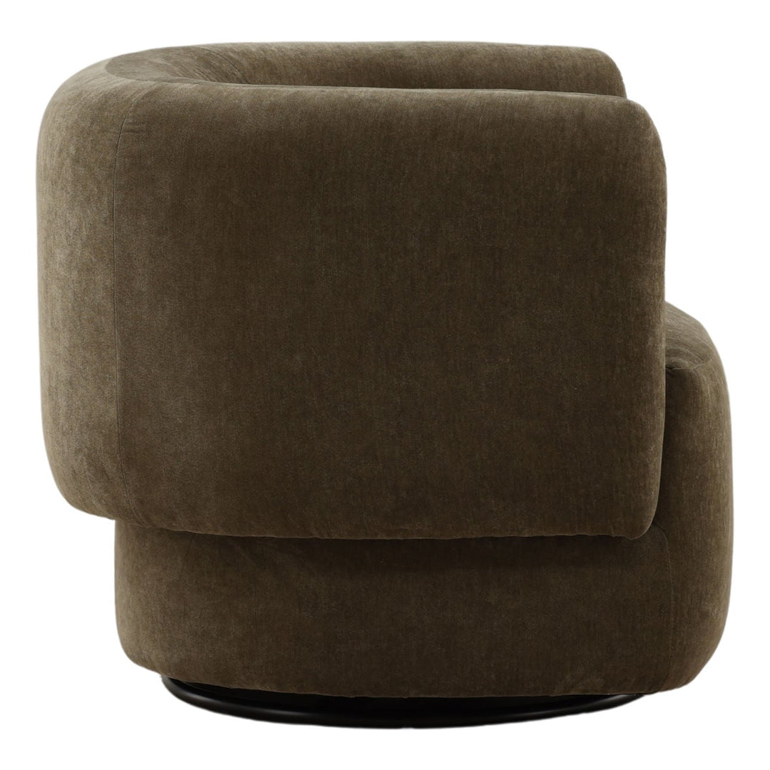 Tovin Olive Velvet Swivel Chair, profile view