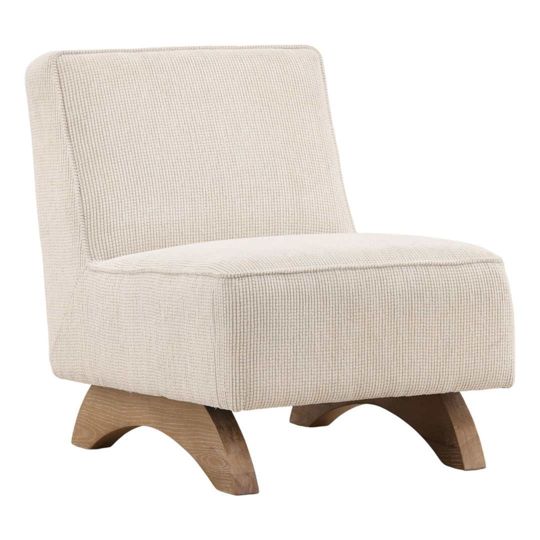 Abrienne Upholstered Wood Frame Lounge Chair, Cream, three-quarter studio view