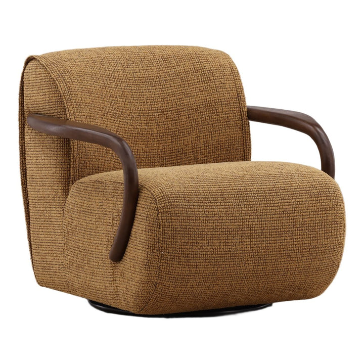 Roslyn Ochre Chenille Swivel Chair, three-quarter studio view