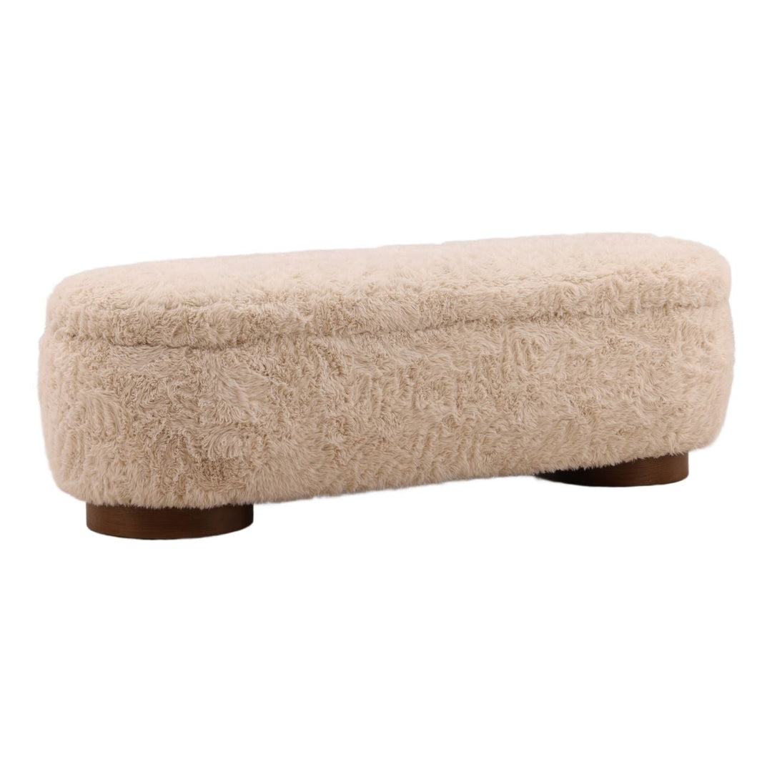 Vera Storage Bench, three-quarter studio view