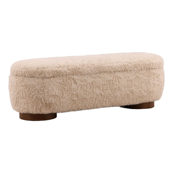 Vera Storage Bench, three-quarter studio view