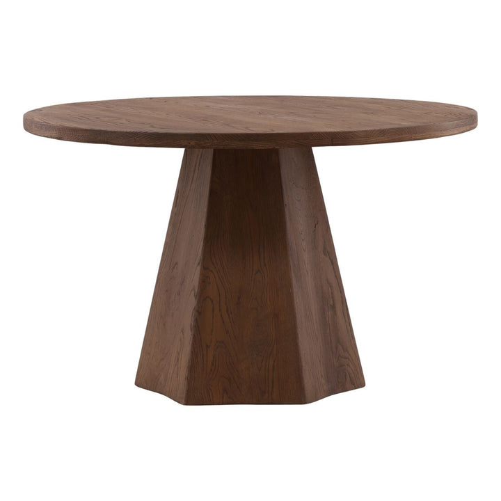 Briar Brown Oak Dining Table, three-quarter studio view