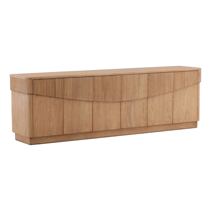 Mira Oak Wood Sideboard, three-quarter studio view